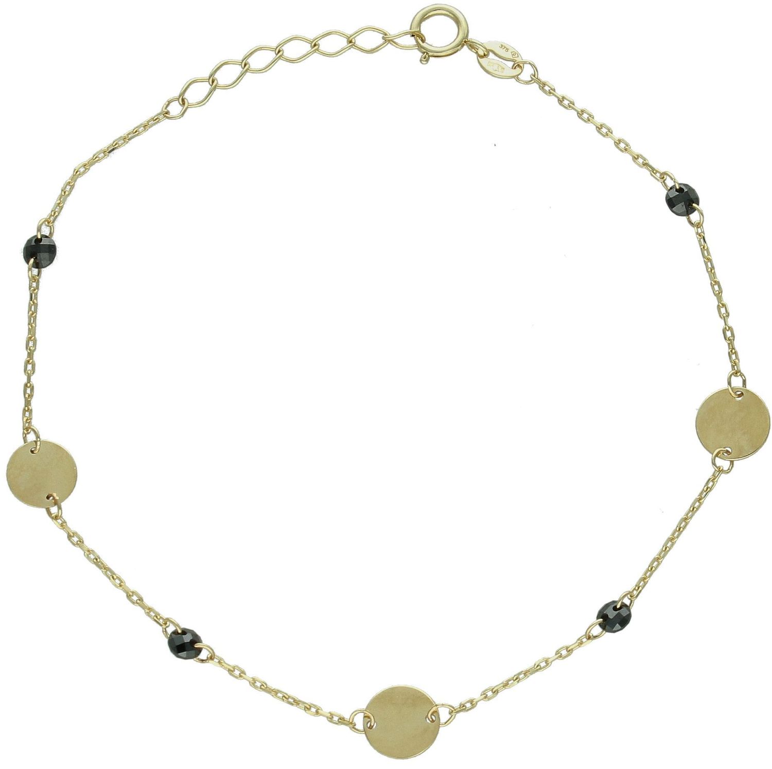 Bransoletka złota celebrytka blaszki okrągłe z czarnymi kamieniami próba 375, BR 7826 375 1.jpg